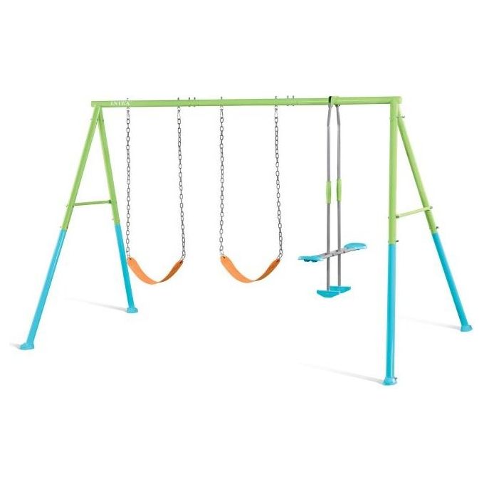 Intex 44121 Altalena Swing Set Colorata Due seggiolini e Dondolo 343x249x203 cm Bimbo Verde
