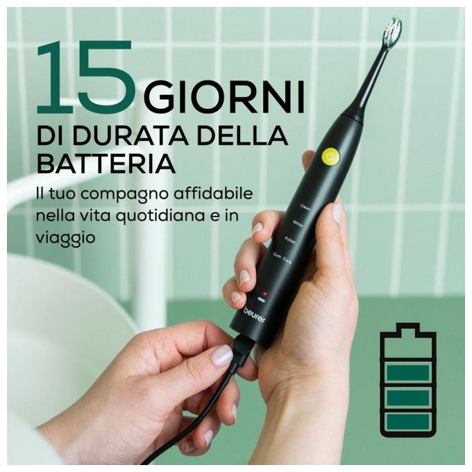 Beurer 10487 SC 30 Spazzolino elettrico sonico 4 modalita' Timer 30 sec autonomia 60 min colore Nero