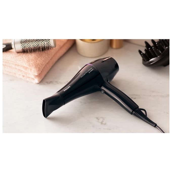 Philips BHD274-00 DryCare Pro Asciugacapelli 2200 W Motore AC ThermoProtect Ionico 6 velocita' Concentratore 9 mm Diffusore colore Nero