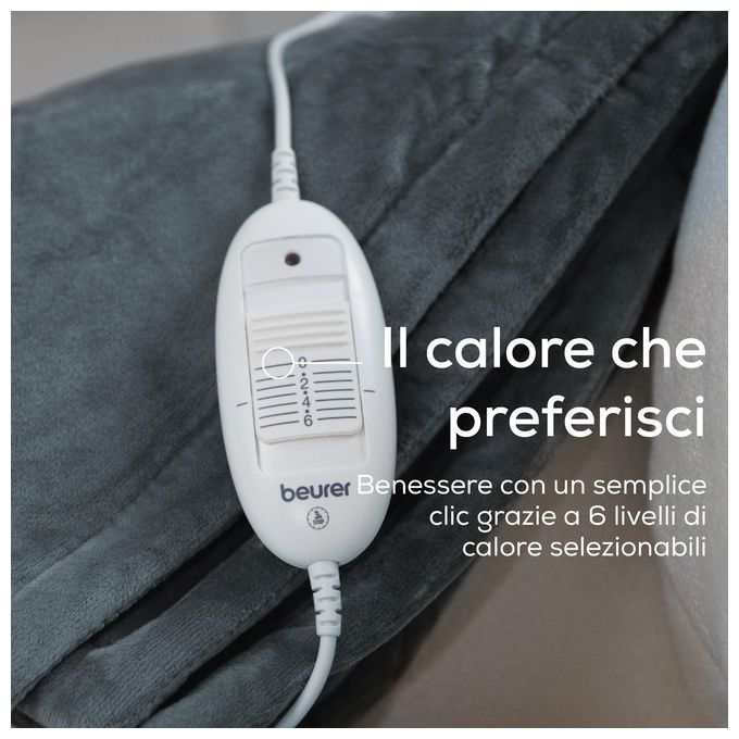 Beurer 42106 HD 75 Coperta Elettrica 100W 6 Livelli di Temperatura Spegnimento Automatico Lavabile Tessuto Felpato colore Grigio Scuro