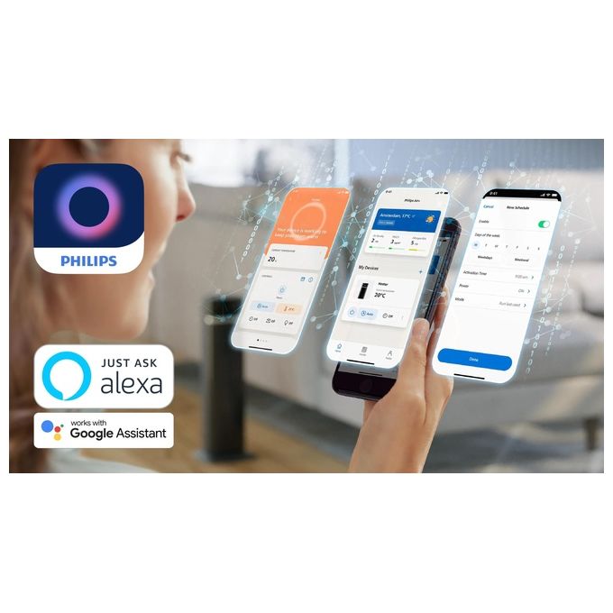 Philips CX5120-11 Serie 5000 Termoventilatore Torre 2000W AI Wi-Fi App 40,5 dB oscillazione 60° per ambienti fino a 20 m² colore Nero