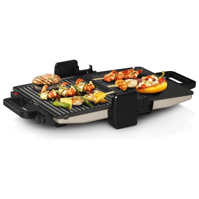 Bosch TCG3302 Bistecchiera Elettrica 2000 W 3 Posizioni di Cottura Piastre Ceramica Antiaderenti Rimovibili colore Argento