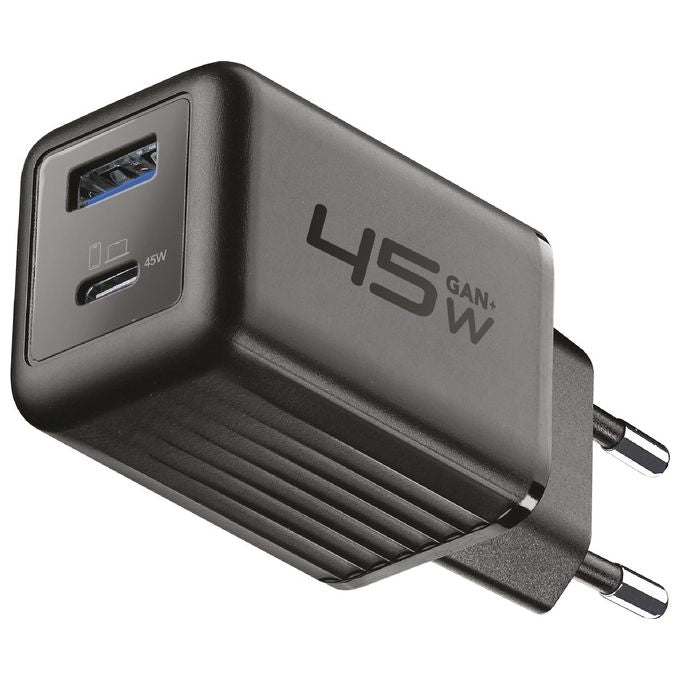 Cellularline ACHUSBGAN2PD45WK Multipower Micro Caricabatterie da Rete 45W 2 Porte USB GaN Super Fast Charging colore Nero