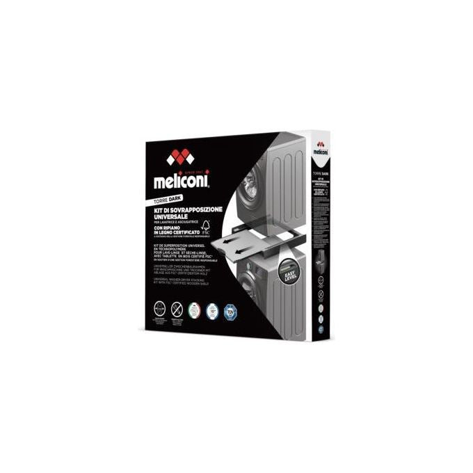 Meliconi 656128 Torre Dark Kit Sovrapposizione Universale con Ripiano Estraibile in Legno FSC Cinghia Sicurezza 6m Carico Max 250Kg (80x600x550 cm) colore Nero
