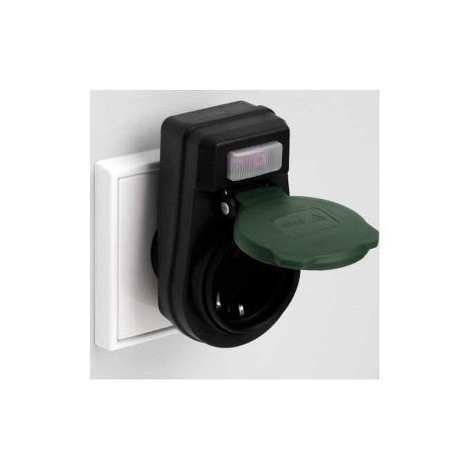 Rev Adattatore con Interruttore IP44 Nero-Verde