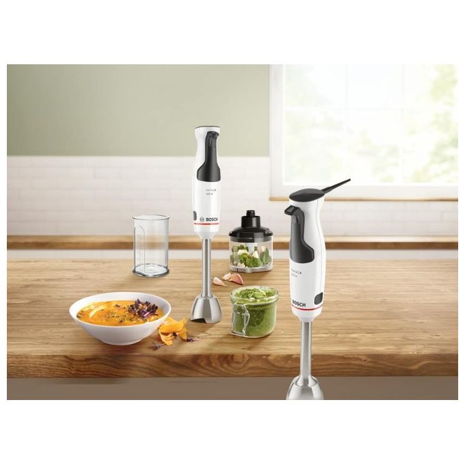 Bosch MSM4W220 Serie 4 ErgoMaster Frullatore ad Immersione 600W QuattroBlade con Tritatutto e Bicchiere Graduato colore Bianco
