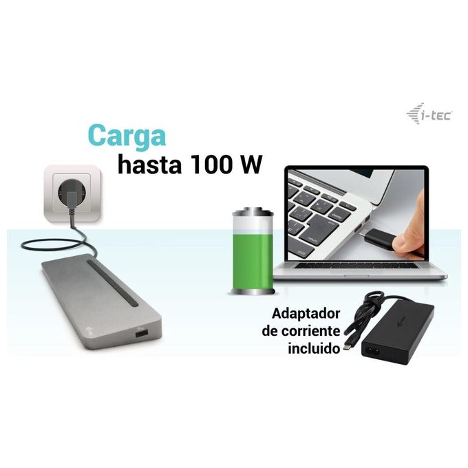 I-tec C31FLAT2PDPRO100W Metal Ergonomic Docking Station USB-C 3 Monitor 4K 100W Power Delivery LAN Gigabit 4x USB 3.2 SD colore Argento