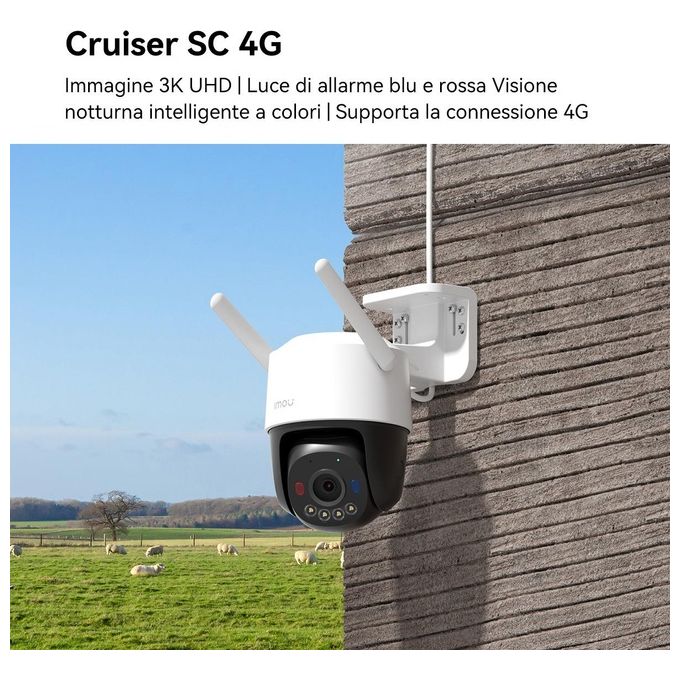 Imou IPC-K7FP-3H0TE-EU Cruiser SC Telecamera IP PTZ 4G 3MP 2K Full Color Wi-Fi 6 IP66 visione notturna 30m sirena 110 dB colore Bianco