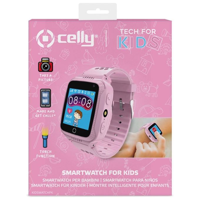 Celly KIDSWATCH Smartwatch per Bambini GPS SOS Bluetooth Fotocamera IP67 colore Rosa