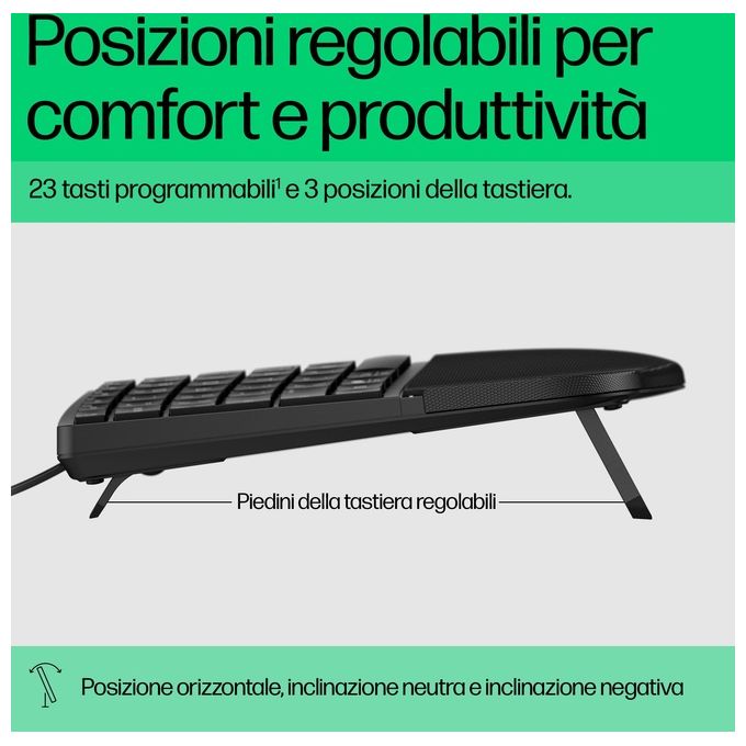 HP 8T6M1AA Tastiera cablata 480 Comfort Full-size USB con tasti programmabili e inclinazione regolabile colore Nero