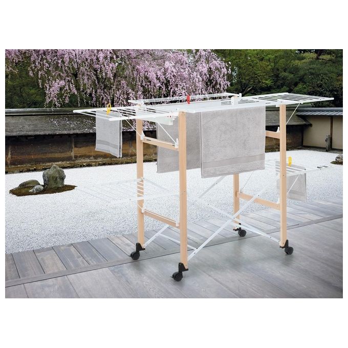 Foppapedretti GULLIVER EVO Stendibiancheria Pieghevole 27 m con Ruote Ripiegabile 14 cm colore Naturale