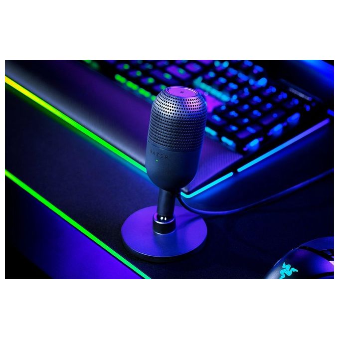 Razer RZ19-05050100-R3M1 Seiren V3 Mini Microfono da Tavolo USB Ultracompatto Capsula 14 mm Supercardioide Tap-to-Mute con LED Supporto Regolabile colore Nero