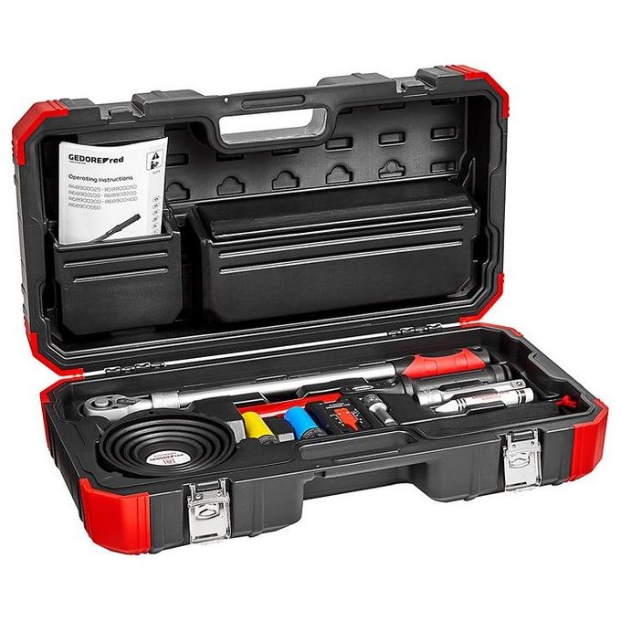 Gedore R68903011 Set Attrezzi per Montaggio Ruote Chiave Dinamometrica Meccanica 11 Pezzi Campo Coppia 40 - 200 Nm Precisione ±3% Materiale Acciaio al Cromo Vanadio Valigia in Plastica colore Nero