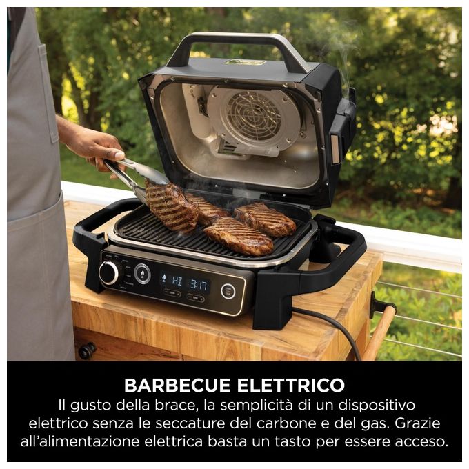 Ninja OG701EU Woodfire Barbecue Elettrico Affumicatore e Friggitrice ad Aria 7 in 1 2400 W colore Grigio Nero