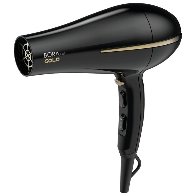 Ga.ma GH0825 Bora Ion Gold Asciugacapelli 2200 W Motore DC Ionico Ceramica 6 combinazioni bocchetta e diffusore colore Nero