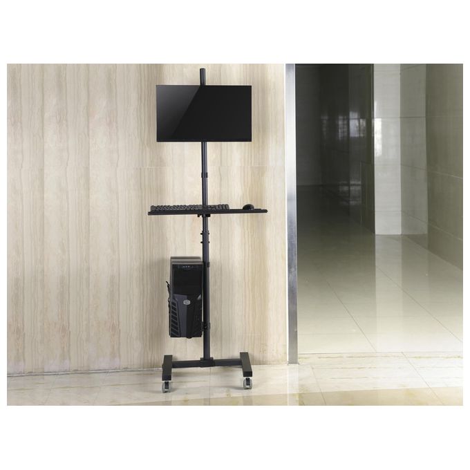 Equip 650171 Workstation Mobile per Monitor 17''-32'' con Vassoio Tastiera e Ruote Bloccabili colore Nero