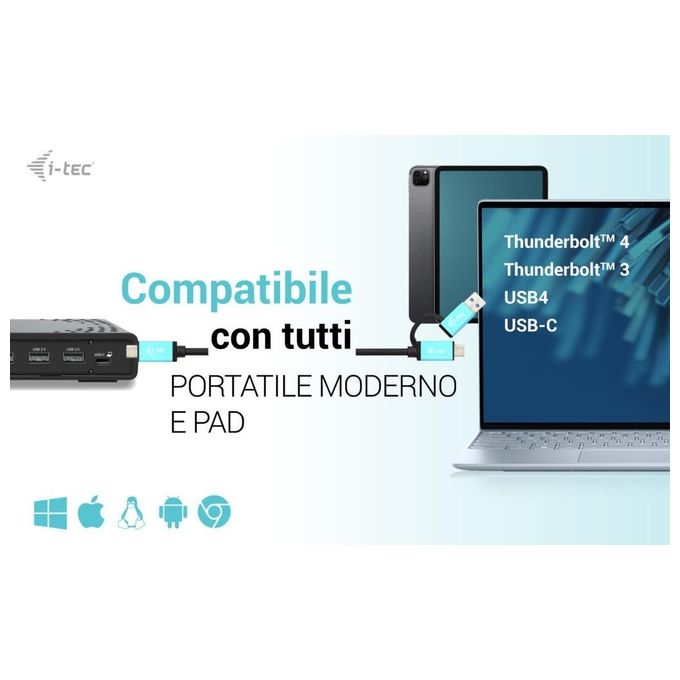 I-TEC C31TRIPLE4KDOCKPDIT Docking Station USB-C Triplo Display 4K 100W PD con USB 3.2 Gen 2 HDMI DisplayPort Ethernet colore Nero