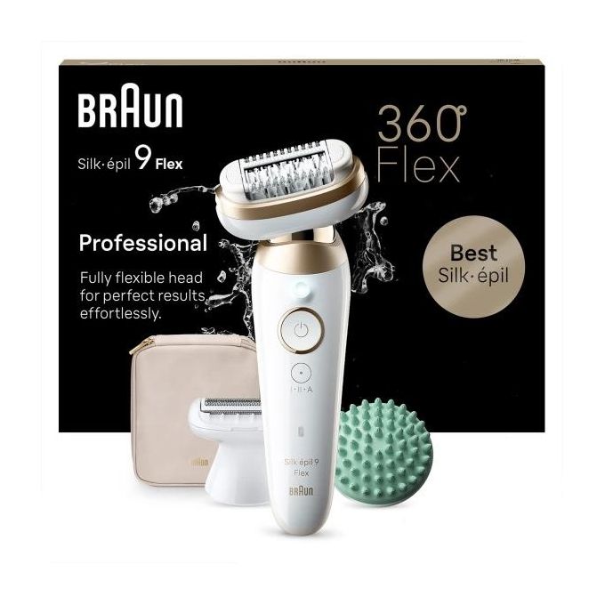 Braun FLEX 9-071 3D Silk-épil 9 Epilatore Donna Wet and Dry 40 Pinzette MicroGrip Testina Flessibile 360° Ricaricabile 50 min colore Bianco Oro
