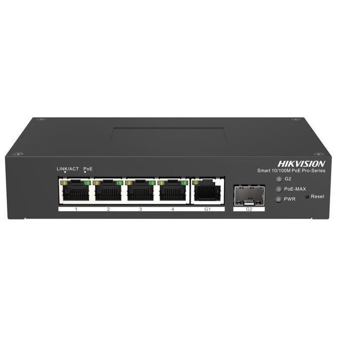 Hikvision DS-3T1306P-SI-HS Switch 4 Porte Fast Ethernet PoE 48-57V DC Dual Input -30°C a +65°C IP40 Metallo colore Nero