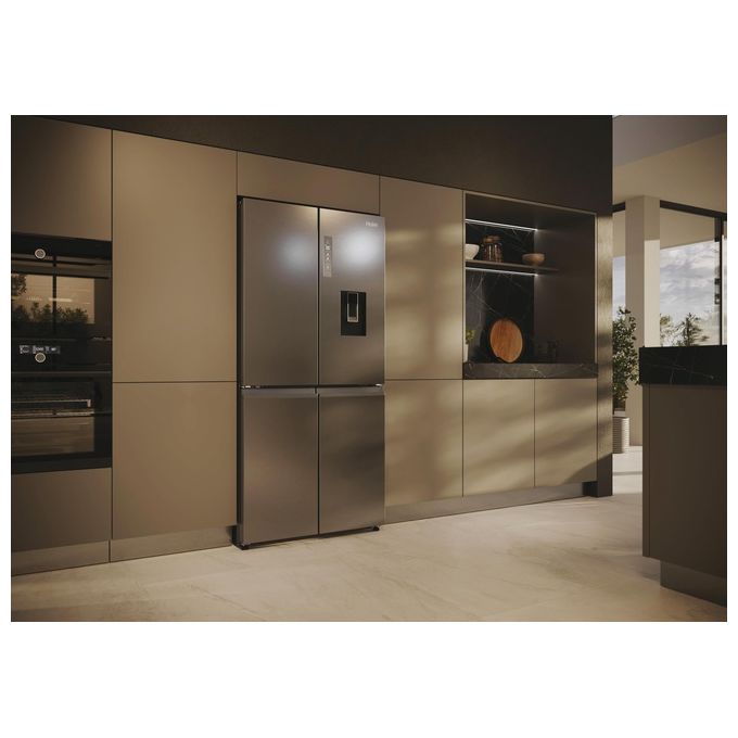 Haier HCW58F18EWMP Cube 83 Frigorifero Americano 507 L 178 cm Classe E 38 dB No Frost Wi-Fi Dispenser Acqua colore Platino Inox