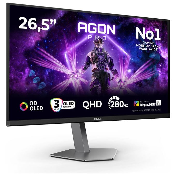AOC AG276QZD2 AGON Pro Monitor Gaming 27'' QD-OLED QHD 2560x1440 240Hz 0.03ms HDR400 G-Sync Adaptive Sync Hub USB colore Nero