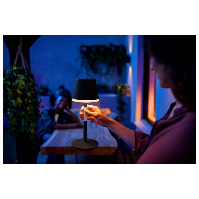 Philips Lampada Smart Hue Go White and Color Ambiance da Tavolo Ricaricabile Nera Wireless