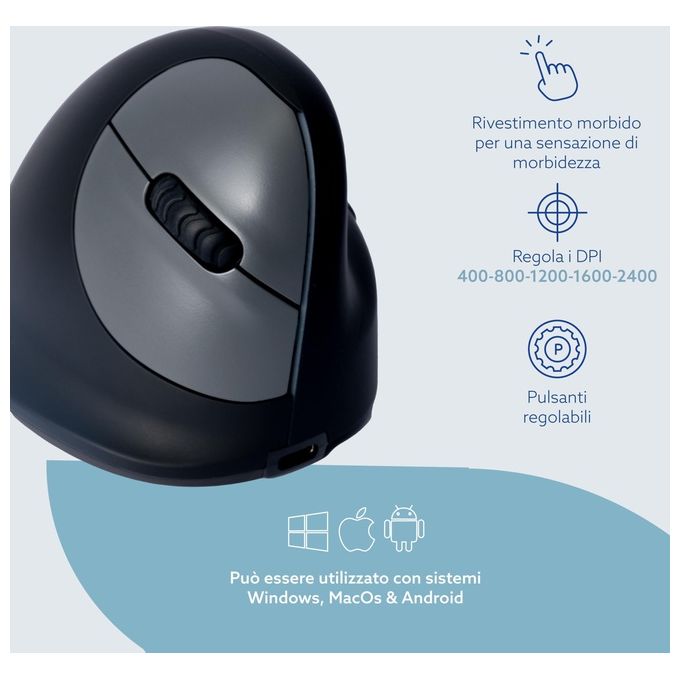 R-Go Tools RGOHBRSWLBL HE Break Mouse Verticale Ergonomico Bluetooth 5.0 Mano Destra 2400 DPI Silenzioso colore Nero