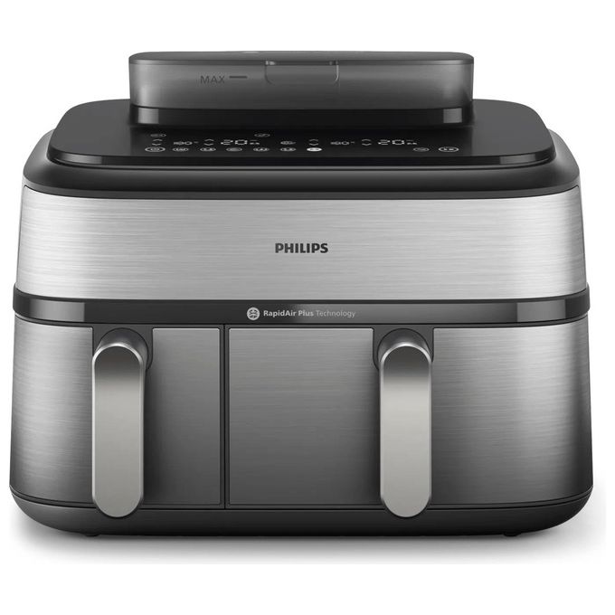Philips NA555-00 Serie 5000 Friggitrice ad aria 9L 2750W Doppio Cestello 19 Programmi Cottura a Vapore colore Argento