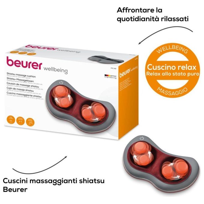 Beurer 64303 Cuscino Massaggiante Shiatsu con Funzione Riscaldamento e Spegnimento Automatico dopo 20 min colore Grigio Rosso