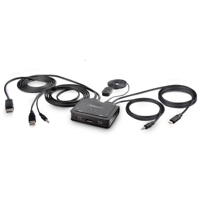 StarTech.com C2-D46-UAC-CBL-KVM Switch KVM ibrido a 2 porte con cavi integrati USB-A DisplayPort Audio 1.8 m e USB-C 1.2 m Risoluzione 5120 x 1440 Pixel 60 Hz Alimentazione USB colore Nero