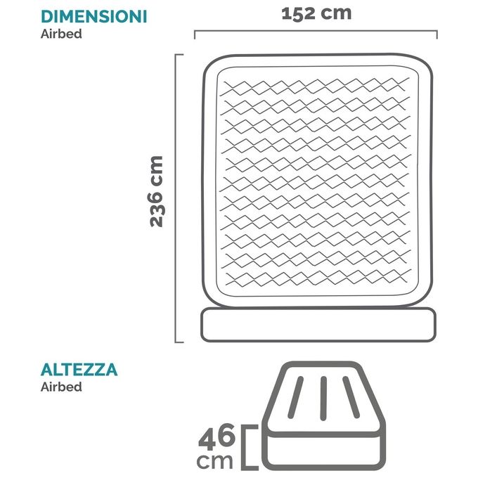 Intex Materasso Gonfiabile Matrimoniale con Testiera, Grigio, Pompa Integrata