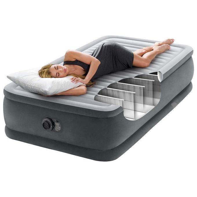 Intex 64412ND Dura-Beam Comfort Plush Materasso Gonfiabile Singolo Elevato Pompa Integrata 99x191x46 cm Portata 136 Kg colore Grigio