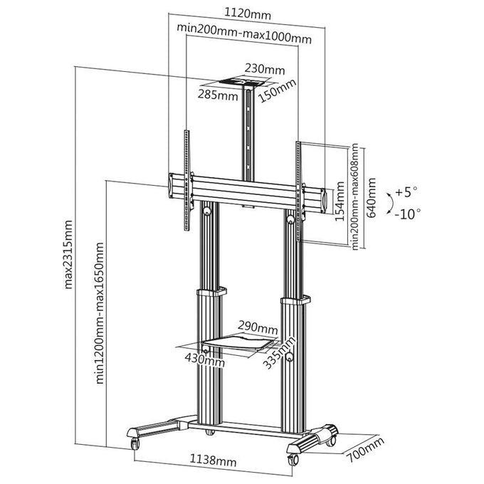 ITB Base da Pavimento per Tv a Schermo Piatto Carrello Vesa 200 200-1000 600