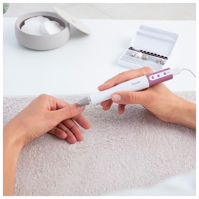 Beurer MP52 Set Manicure e Pedicure 15000 rpm 8 accessori adatto diabetici colore Bianco Rosa