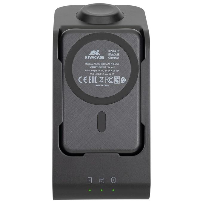 Rivacase VA4917 Caricabatterie Wireless Qi 3 in 1 MagSafe 15W Power Bank 5000 mAh Ricarica Rapida QC PD 20W colore Nero
