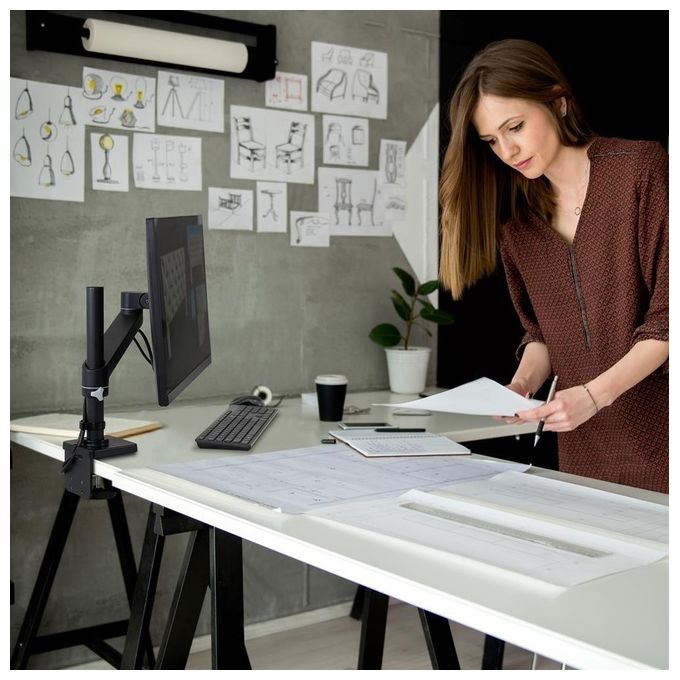 ERGOTRON 45-669-224 NX Monitor Arm Supporto per Monitor Singolo fino a 34'' e 8 Kg VESA 75x75 100x100 mm Rotazione 360° Inclinazione 30° Altezza Regolabile 199-447 mm colore Nero