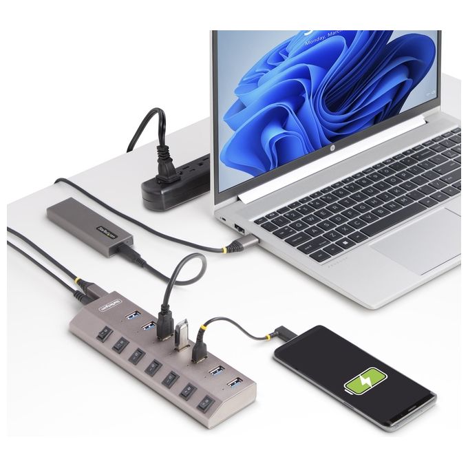 StarTech.com 5G7AIBS-USB-HUB-EU Hub USB 7 Porte Autoalimentato con Interruttori Individuali USB 3.2 Gen 1 5Gbps Cavo USB-C e USB-A Incluso colore Grigio