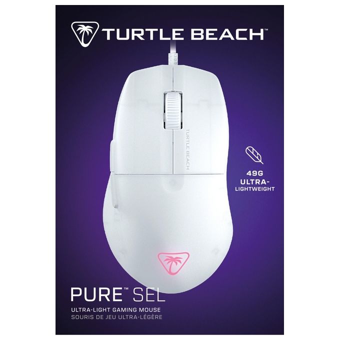 Turtle Beach TBM-1001-15 Pure SEL Mouse da gioco Ultraleggero 49 g Sensore PixArt 8K DPI Interruttori Meccanici 20 Milioni di Clic Cavo 1.8 m RGB AIMO colore Bianco