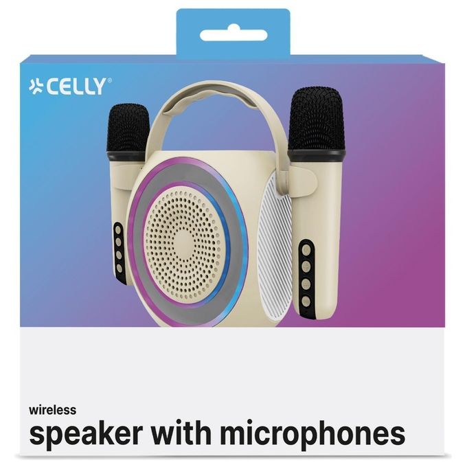 Celly PARTYMIC2WH Microfono Wireless con Speaker Integrato 6 W 2 Microfoni Bluetooth 10 m Luci RGB colore Bianco