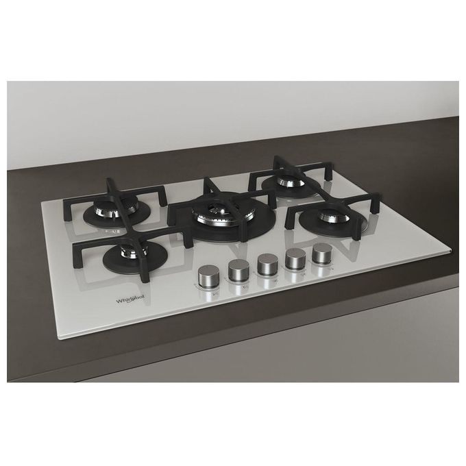 Whirlpool GOA7523-WH Piano Cottura a Gas 5 Zone Griglie in Ghisa 73 cm Bianco