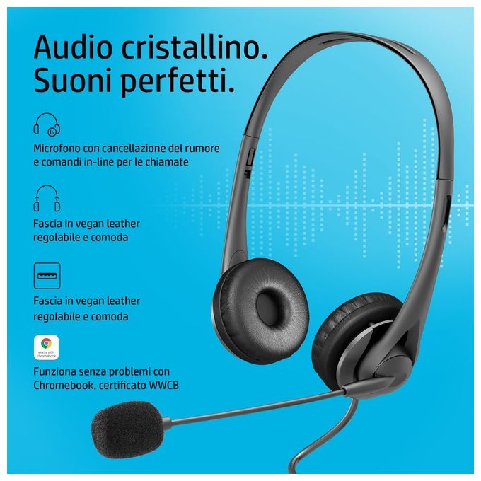 HP 428K6AA G2 Cuffie con Microfono On-Ear Stereo Cablato USB Ufficio colore Nero