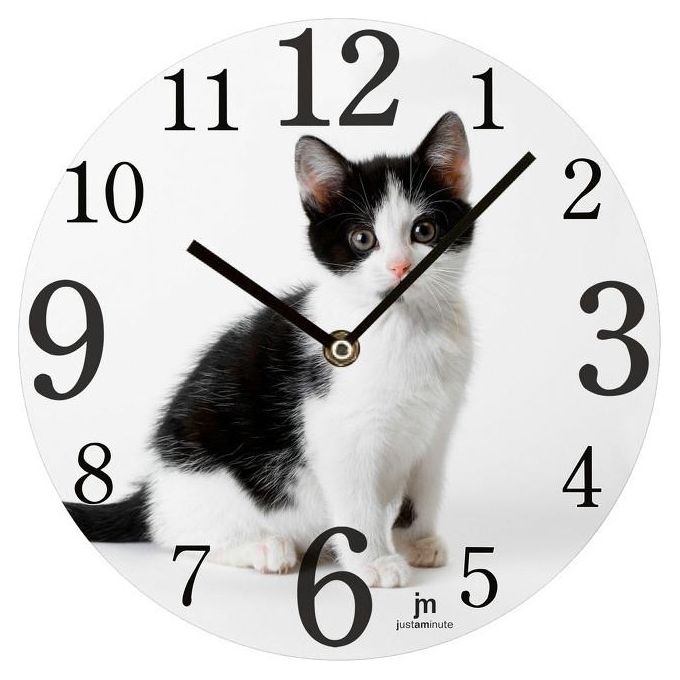 Lowell Orologio da Parete Cat in Vetro Tondo 33,5cm Serigrafato