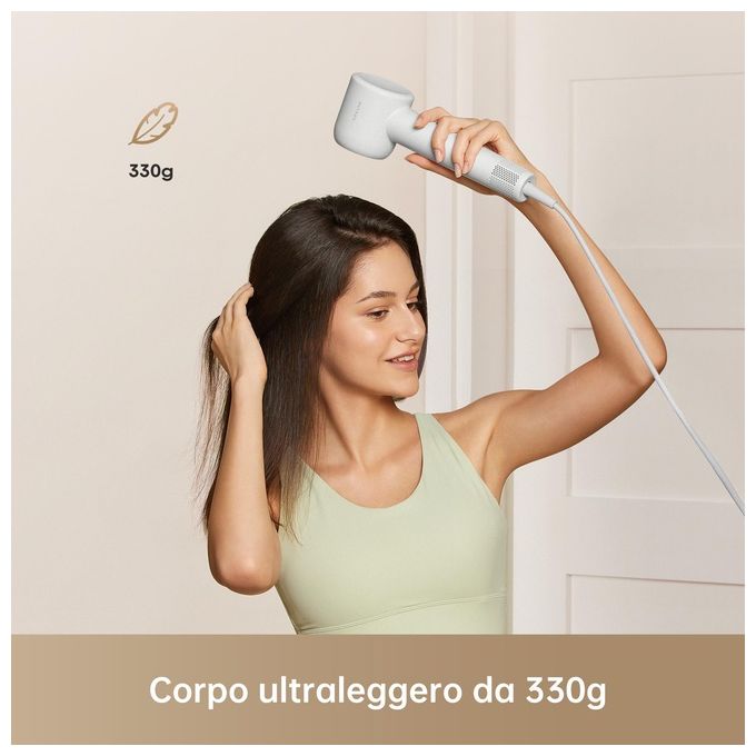 Dreame GLEAMGREY Hair Gleam Asciugacapelli 1600 W Motore Brushless 110000 rpm Ioni Negativi 4 Livelli Temperatura colore Grigio