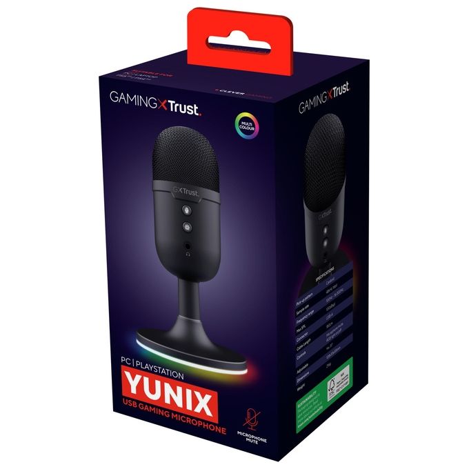 Trust 25372 GXT 234P Yunix Microfono da Tavolo USB Condensatore 48 kHz 16 bit con Uscita Cuffie e Muting Pulsante colore Nero
