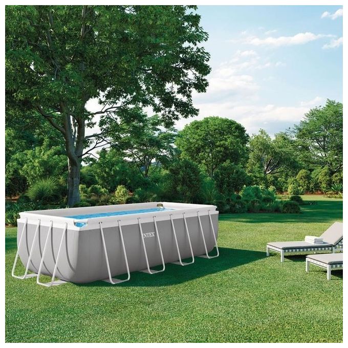 Intex 26790NP Prisma Frame Piscina Fuori Terra Rettangolare 400x200x122 cm 8418 L Pompa Filtro 2006 L-h Scaletta colore Grigio