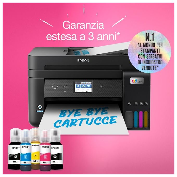 Epson ET-4800 EcoTank Stampante Multifunzione Inkjet A4 Stampa Copia Scansione Fax ADF Wi-Fi Ethernet AirPrint colore Nero