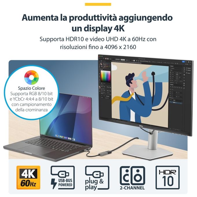 StarTech.com Adattatore Usb-C a Hdmi Convertitore da Usb Tipo C a Hdmi 2.1 4k 60hz Hdr10
