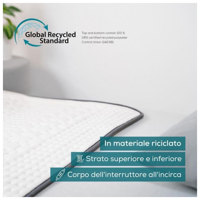 Beurer UB 60 Green Planet Scaldaletto Coprimaterasso Termico Singolo 150x80 cm 60 W 4 Livelli di Temperatura Lavabile colore Bianco