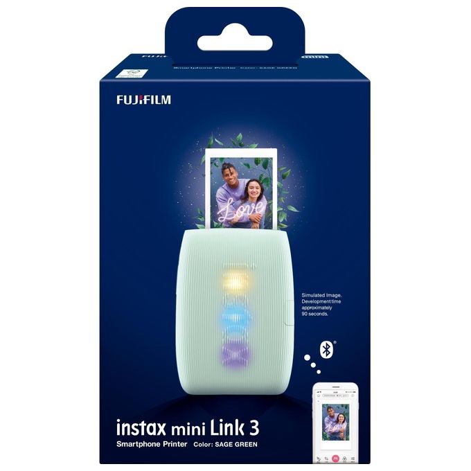 Fujifilm 16832156 Instax Mini Link3 Stampante portatile istantanea Risoluzione 800 x 600 DPI Bluetooth 5.1 USB-C colore Sage Green