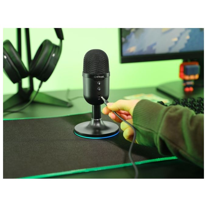 Trust 25372 GXT 234P Yunix Microfono da Tavolo USB Condensatore 48 kHz 16 bit con Uscita Cuffie e Muting Pulsante colore Nero